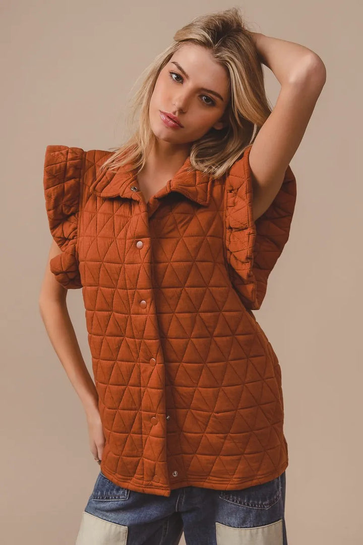 BiBi Quilting Knit Ruffle Sleeve Vest