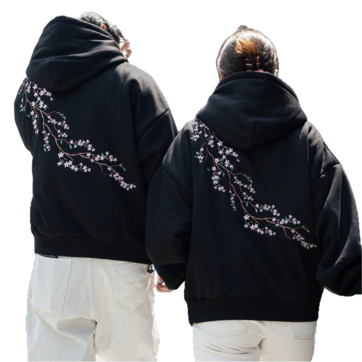 European And American Autumn And Winter Cherry Blossom Hooded Sweater Men And Women Street Hip Hop Retro