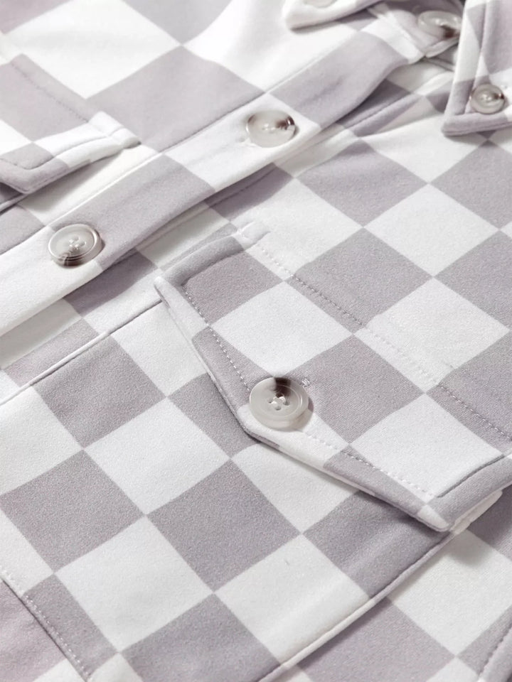 Checkerboard Flap Pocket Button Front Shacket