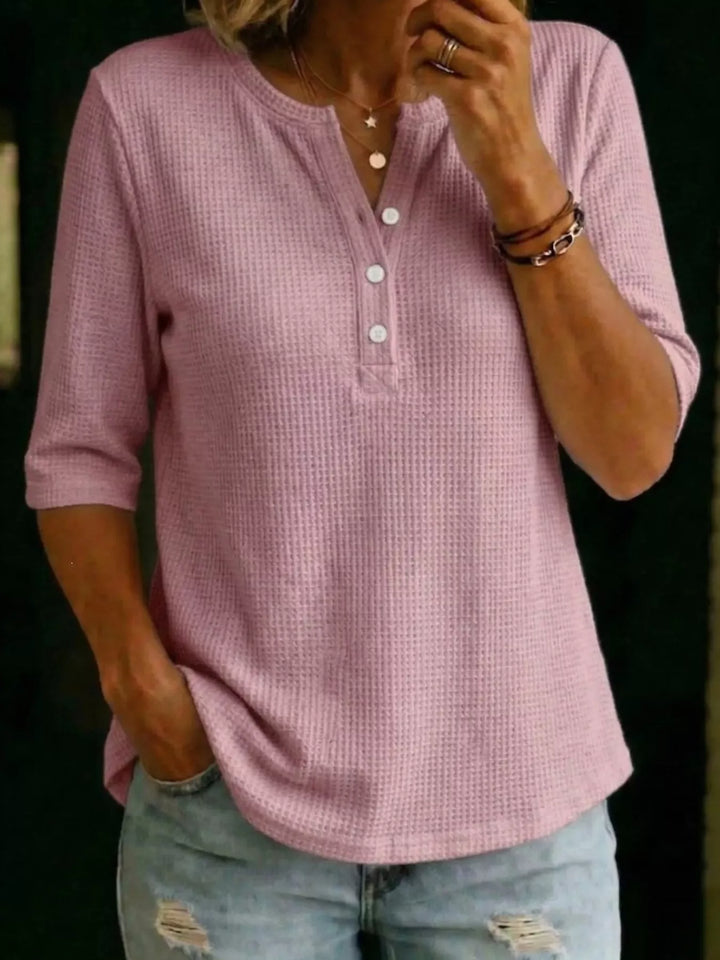 Full Size Waffle Knit Henley T-Shirt Plus Size