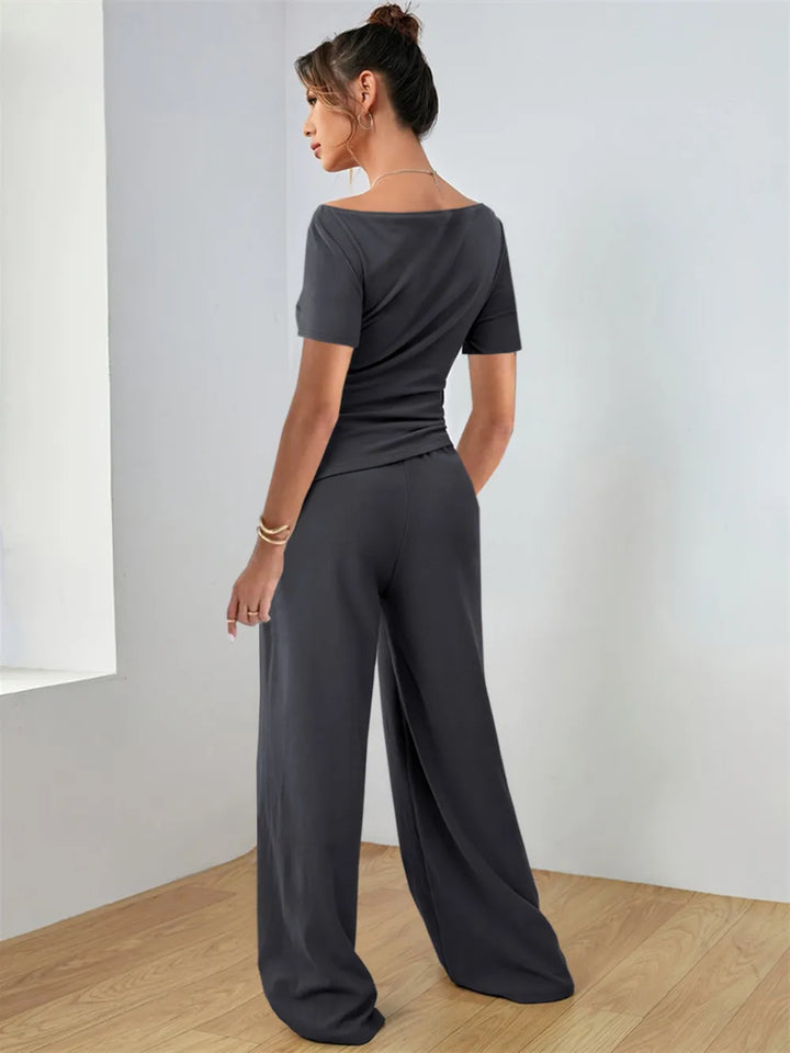 Round Neck Short Sleeve T-Shirt and Pants Set