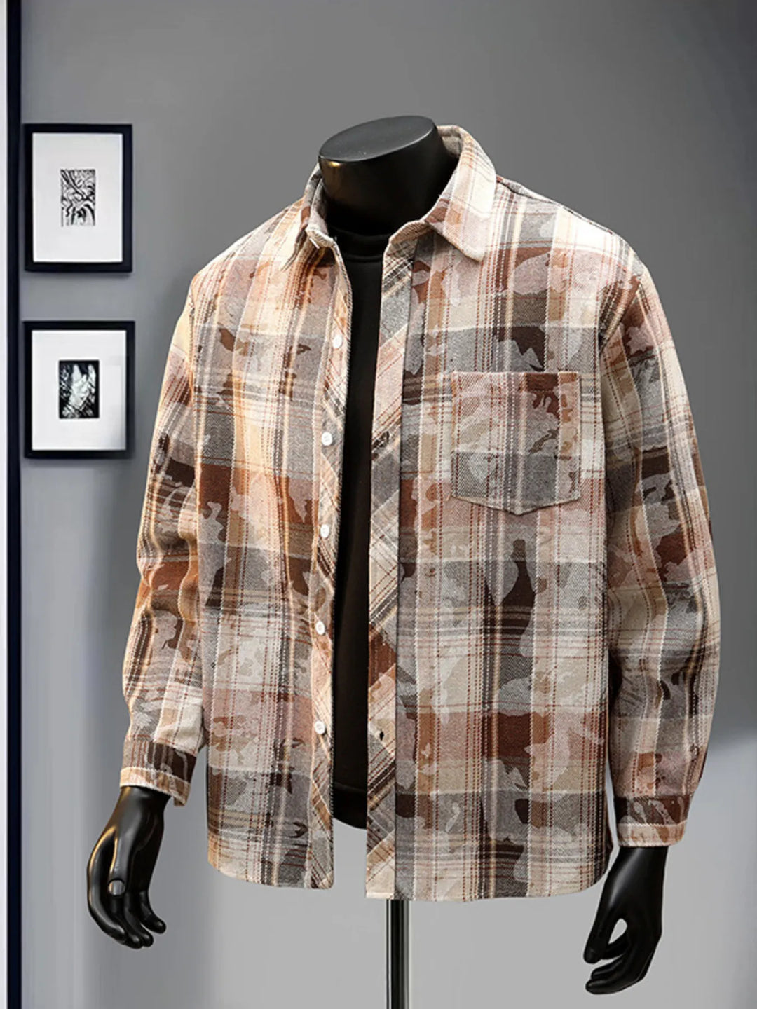 Men's Full Size Plaid Print Long Sleeve Shirt Plus Size