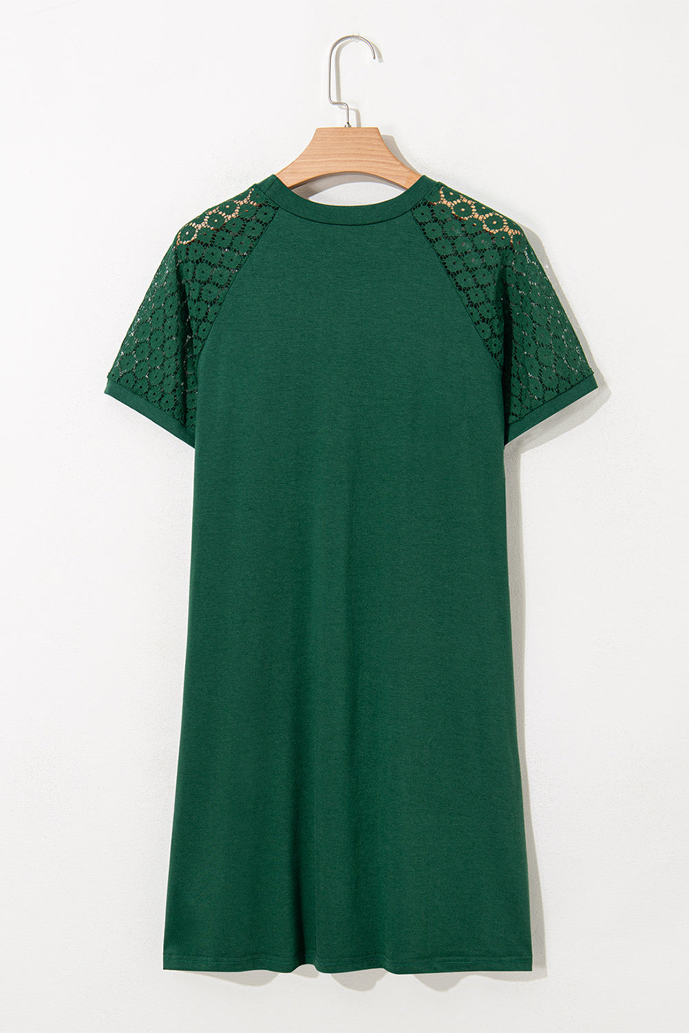 Green Contrast Lace Raglan Sleeve Pleated Detail Shift Dress