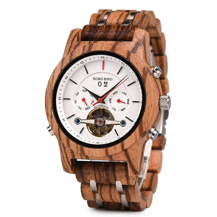 Business Flywheel Mechanical Multi-function Wooden Watch