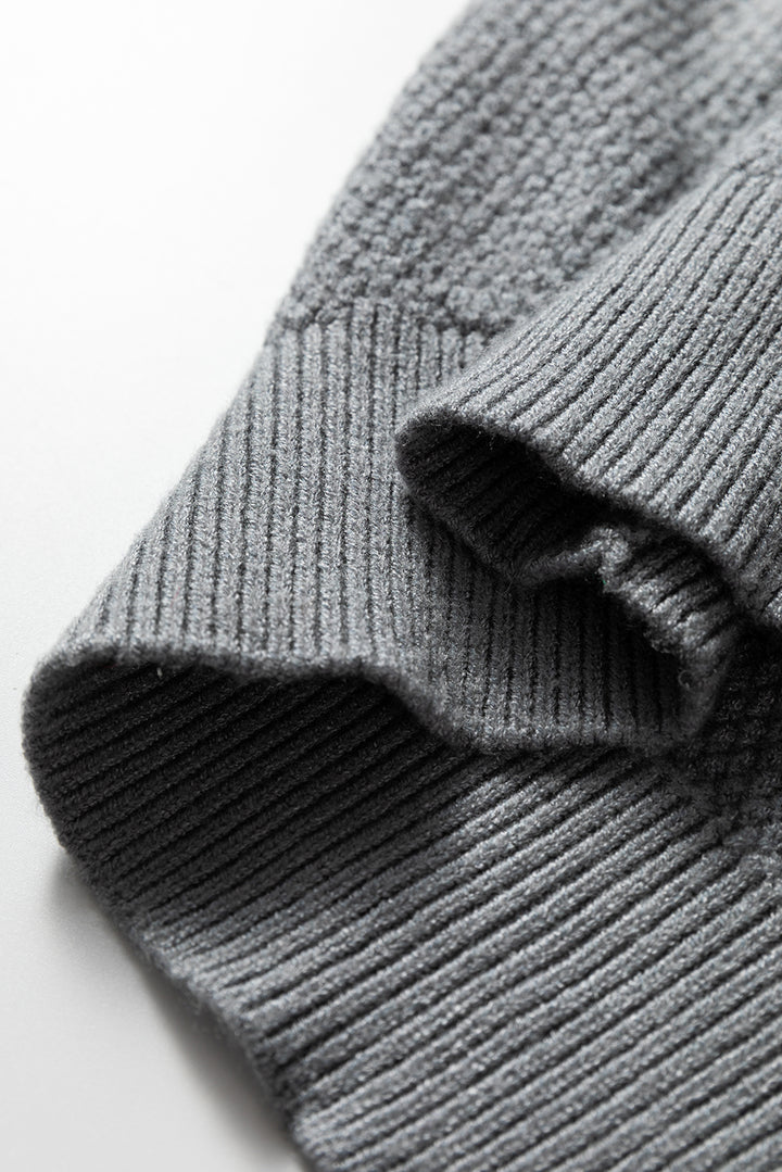 Medium Grey Color Block Knit Striped Sleeve Detail Casual Sweater