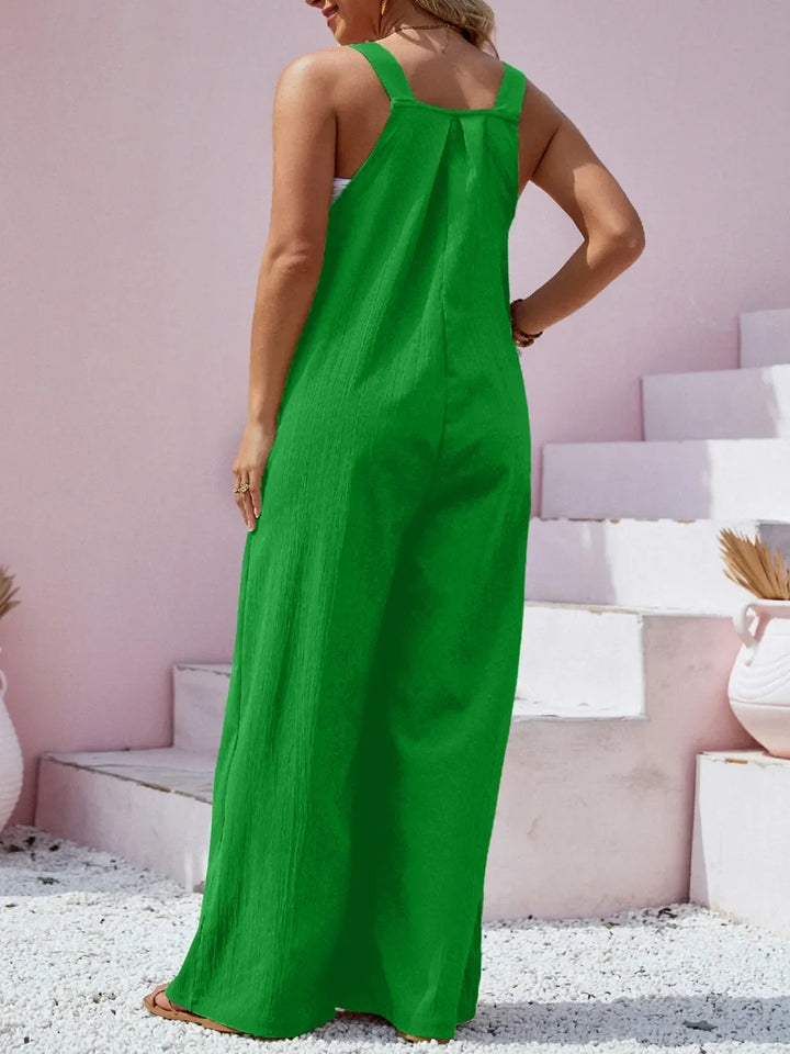 Plus Size Square Neck Wide Leg Overalls