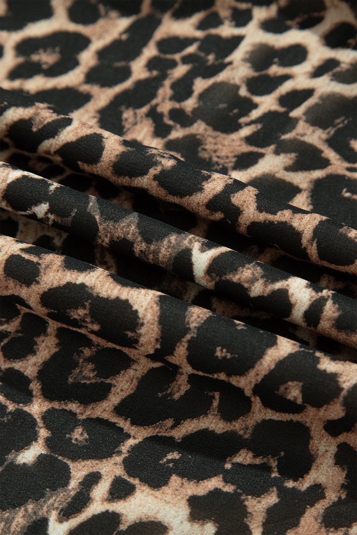 Brown Leopard Print Long Sleeve Short Shift Dress