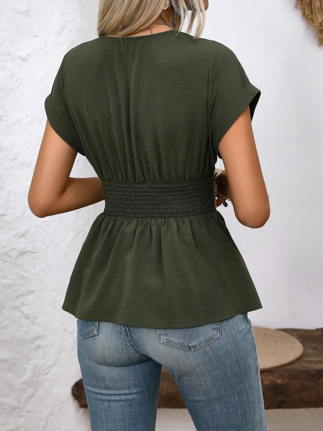 Surplice Short Sleeve Blouse