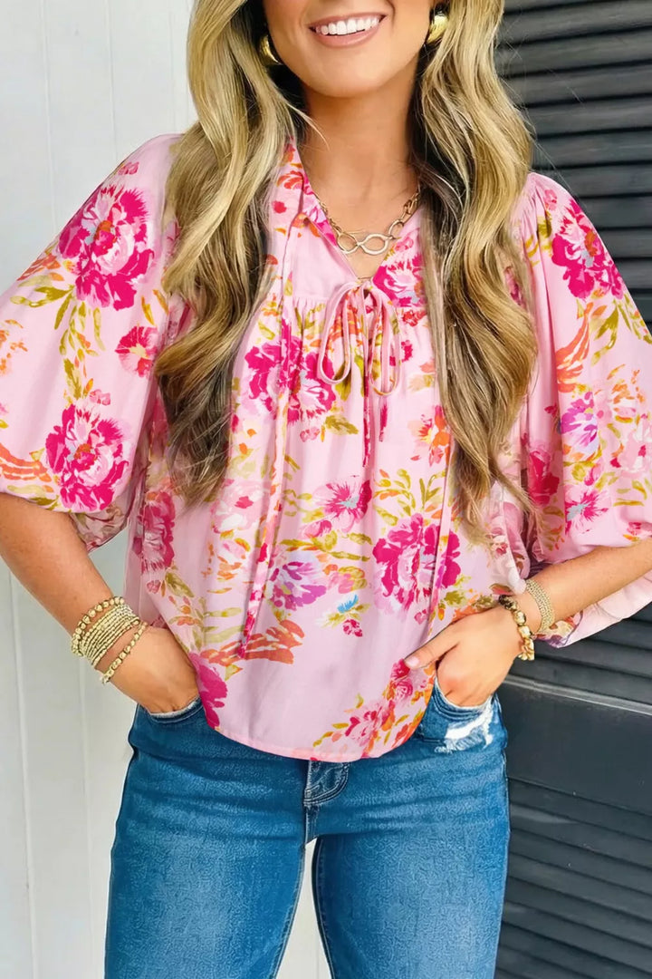 Floral Tie Neck Blouse