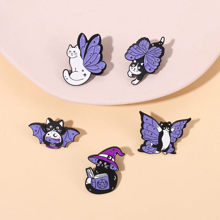 Purple Cat With Butterfly Wings Alloy Brooch Cute Accessory For Clothes And Bags
