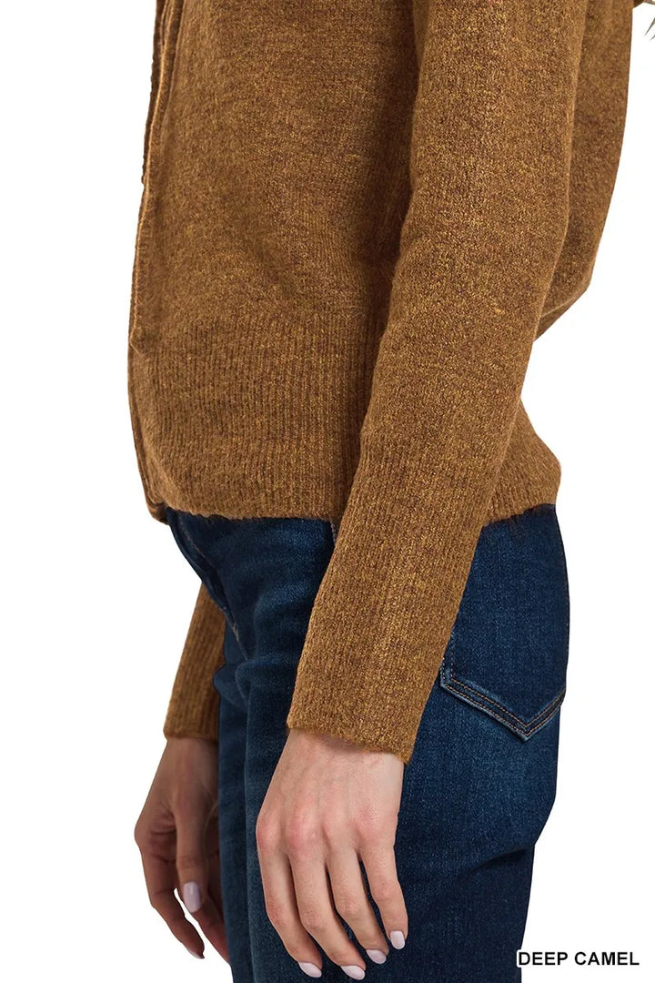 Zenana Drawstring Zip Up Hooded Cardigan
