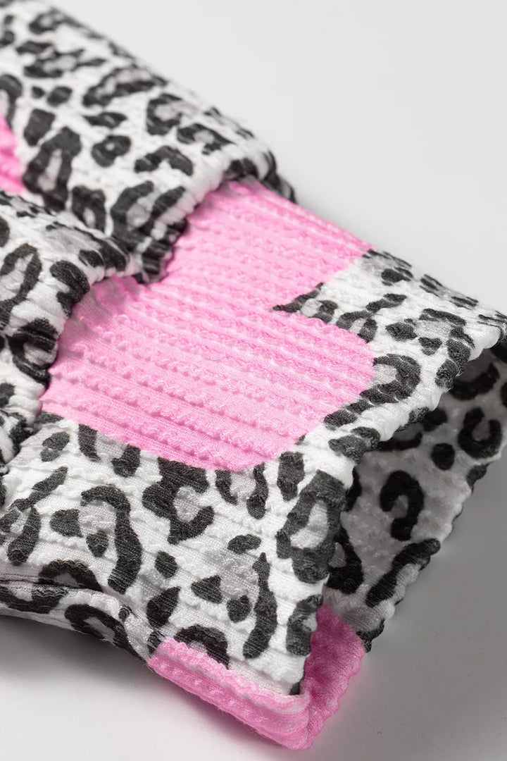 Leopard Heart Print Colorblock Pullover Blouse