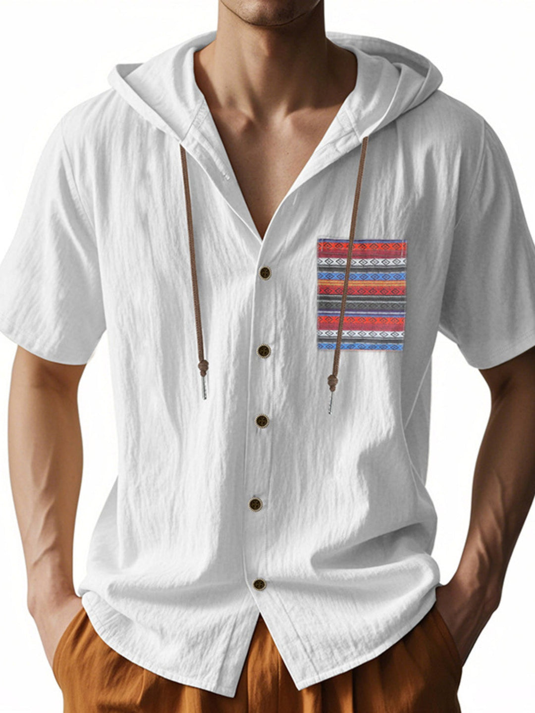 Men's Full Size Casual Hooded Short Sleeve Shirt Plus Size