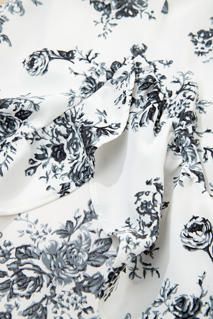 Jupe longue fendue à volants taille haute à fleurs style bohème noir