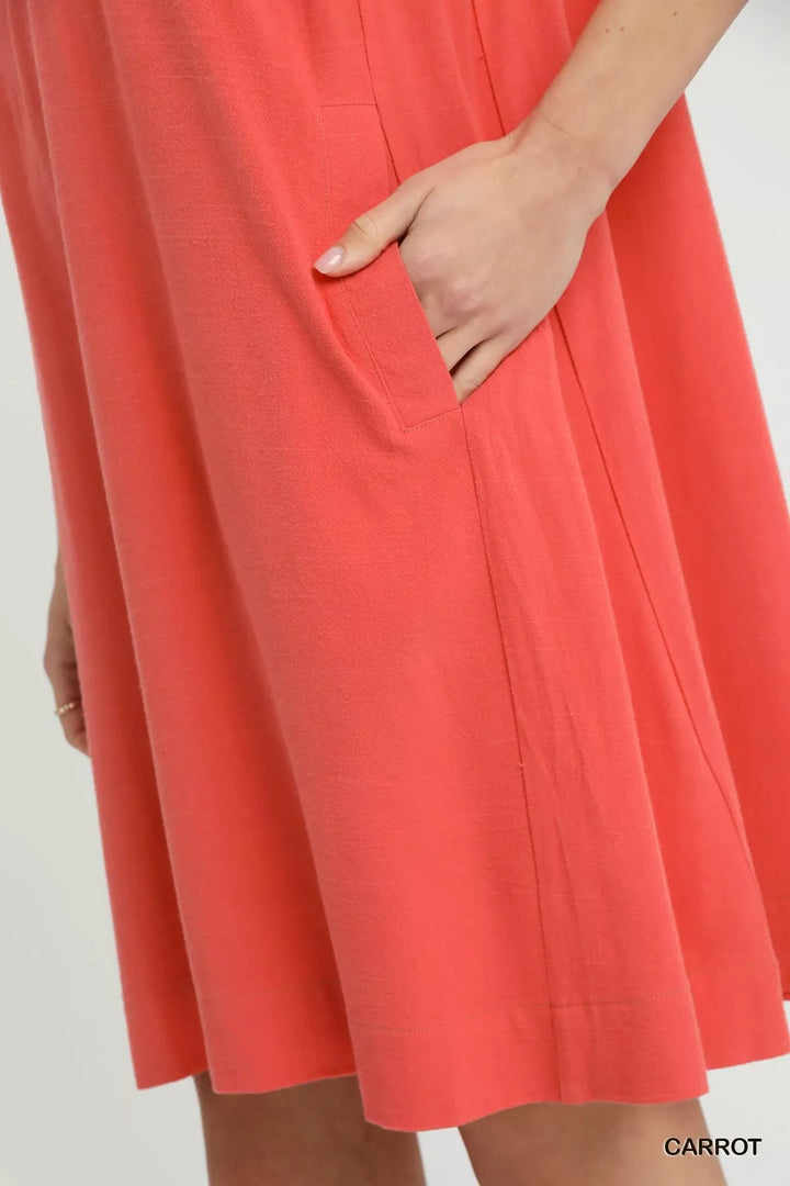 Umgee Linen Flutter Sleeve Shift Dress with Pockets