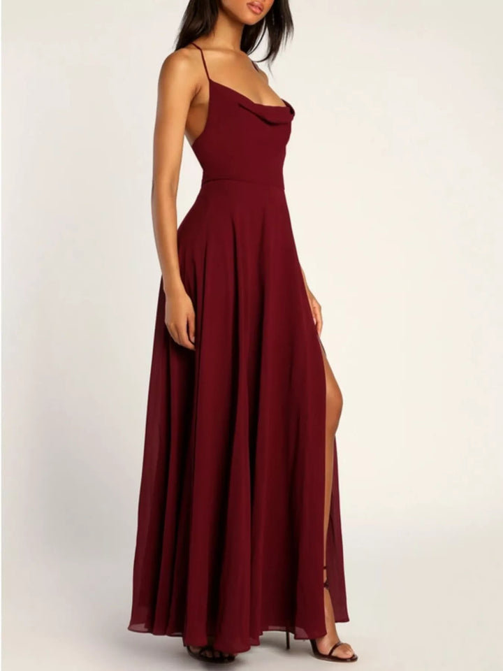 Slit Cowl Neck Maxi Dress