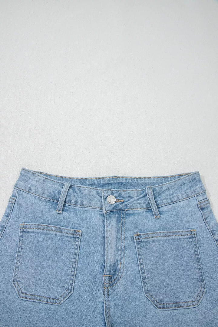 High Rise Patch Pocket Denim Shorts