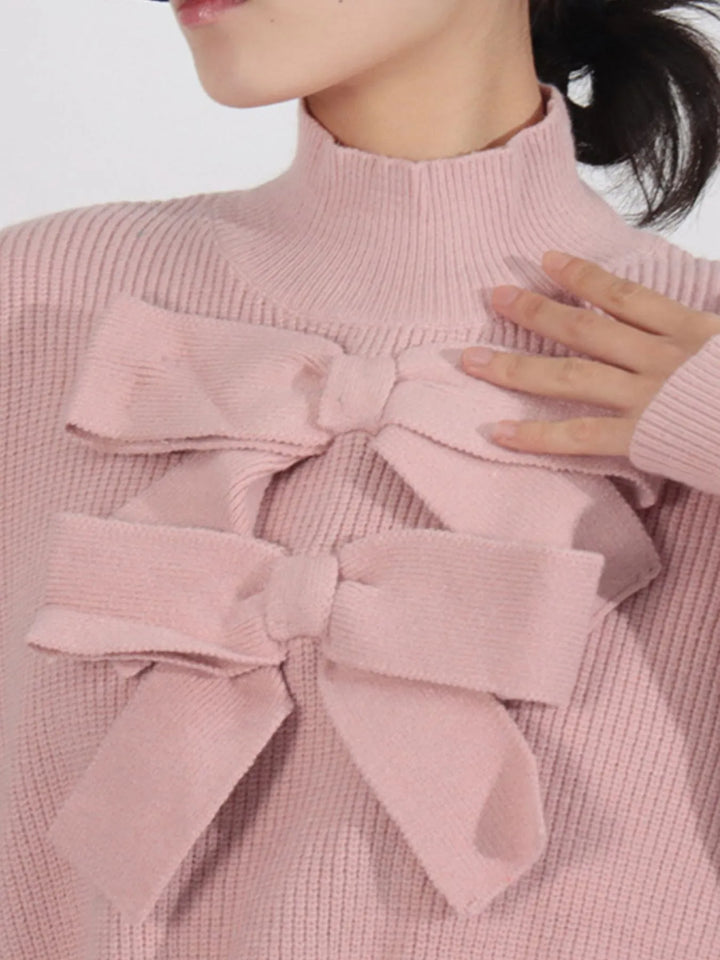 Bow Front Turtleneck Long Sleeve Sweater