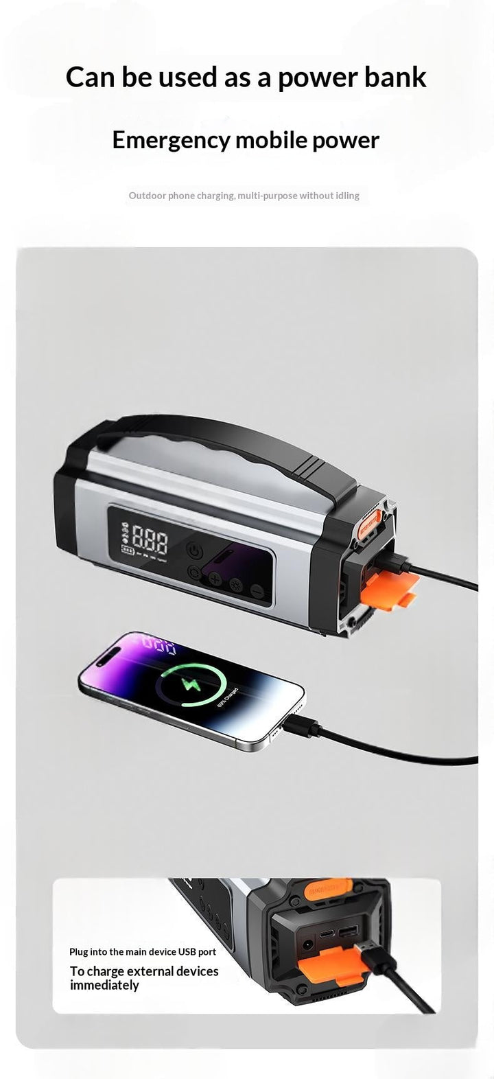 3-in-1 Portable Cordless Car Starter & Tire Inflator Multifunctional Emergency Vehicle Tool