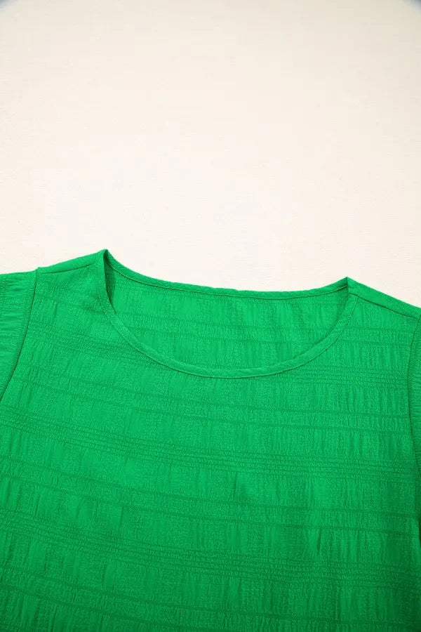Textured Ruffled Sleeve Round Neck Top
