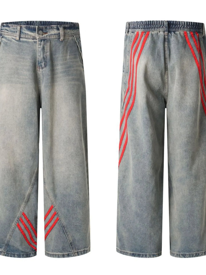 Men's Wide Leg Striped Denim Jeans