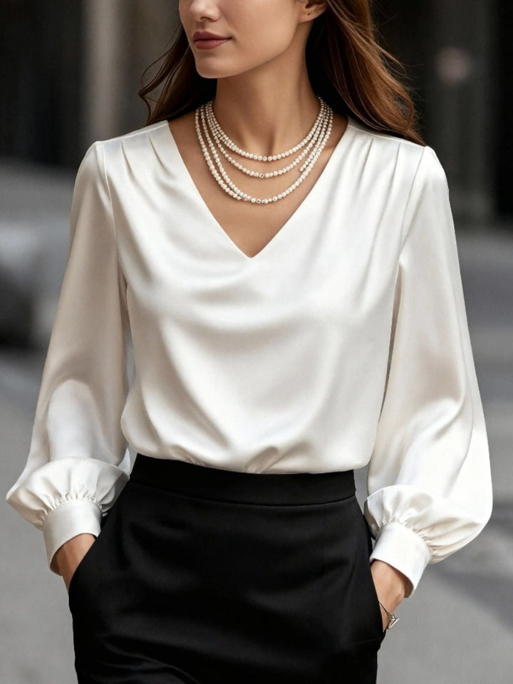 Satin V-Neck Long Sleeve Blouse