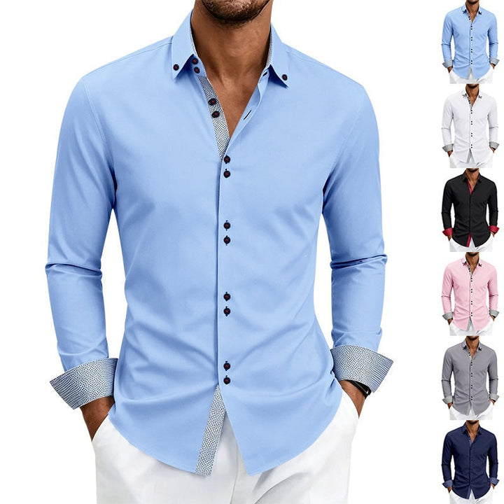 Casual Mens Stretchy, Breathable Long-sleeve Lapel Shirt