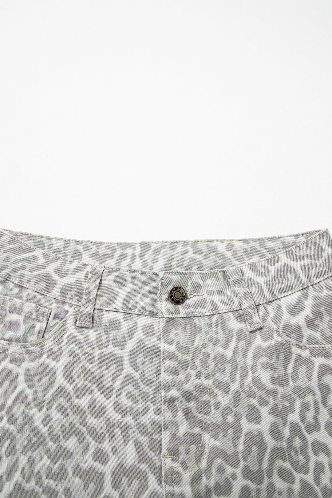 Gray Leopard Frayed Edge Wide Leg High Waist Jeans