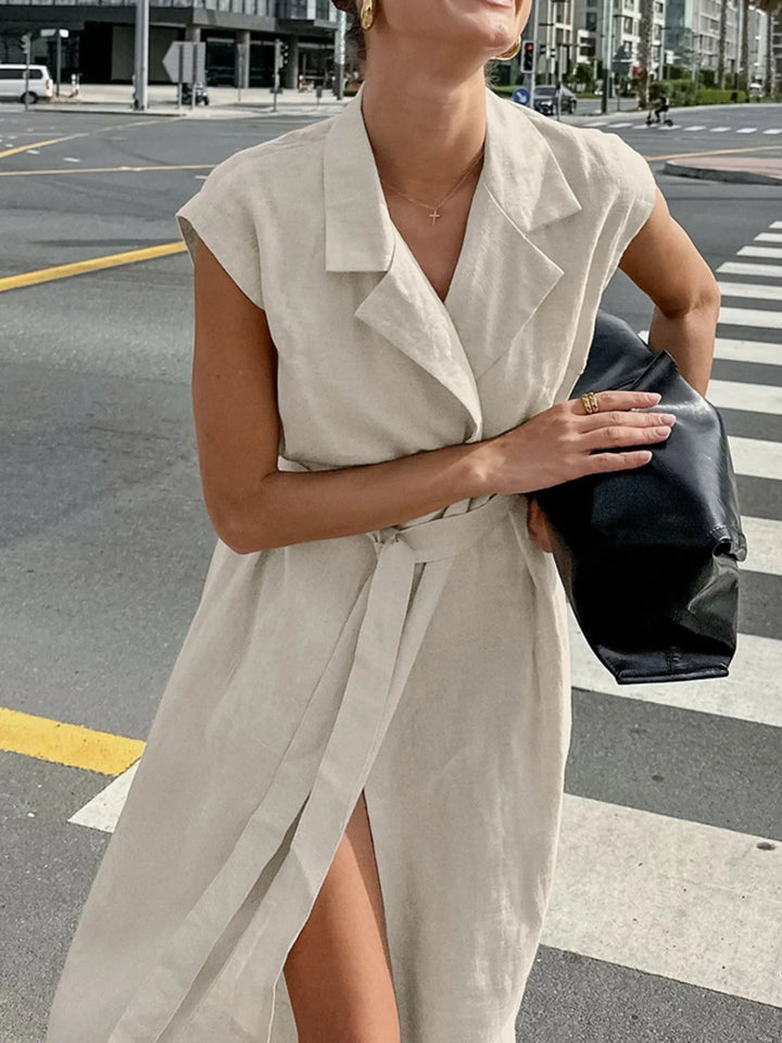 Tie Waist Cap Sleeve Maxi Dress