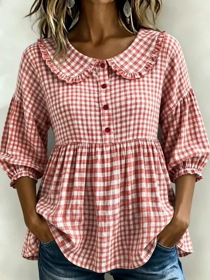 Full Size Gingham Peter Pan Collar Blouse Plus Size