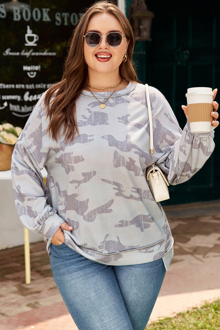 Multicolour Camouflage Print Round Neck Plus Size Sweatshirt