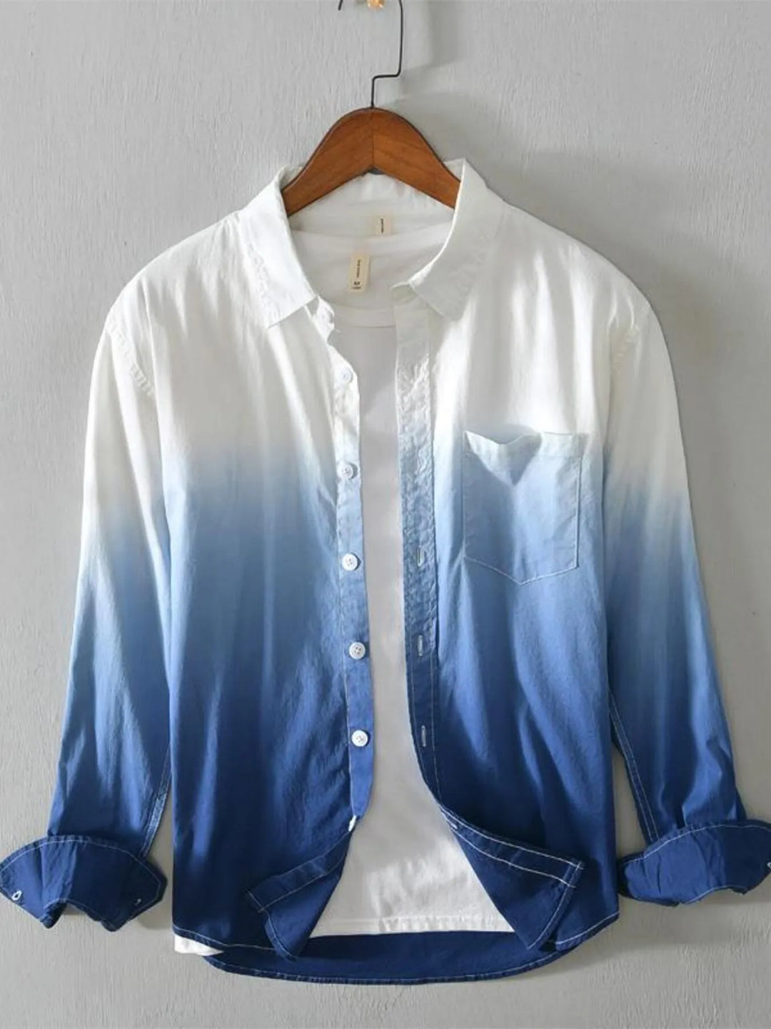 Men's Plus Size Gradient Button Up Long Sleeve Shirt