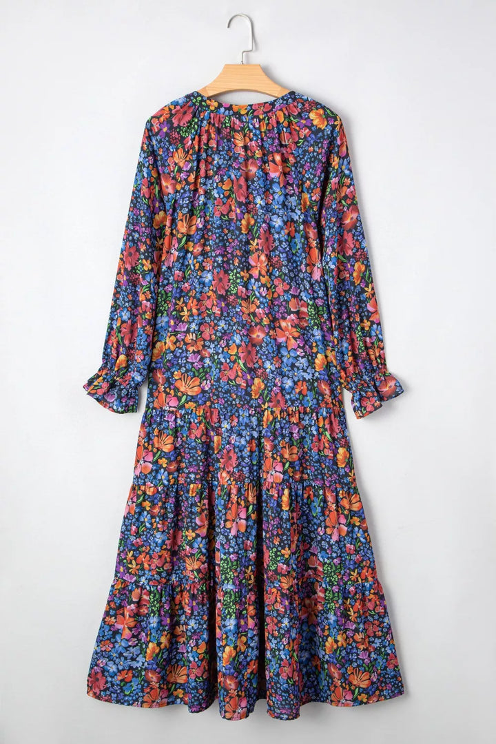 Floral Print Flounce Sleeve Dress
