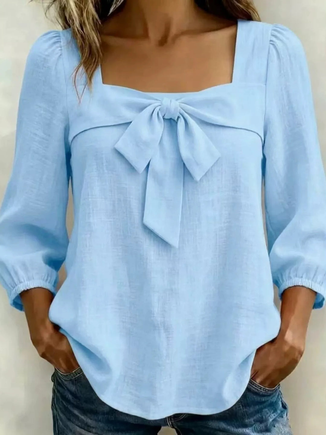 Full Size Bow Front Square Neck Blouse Plus Size