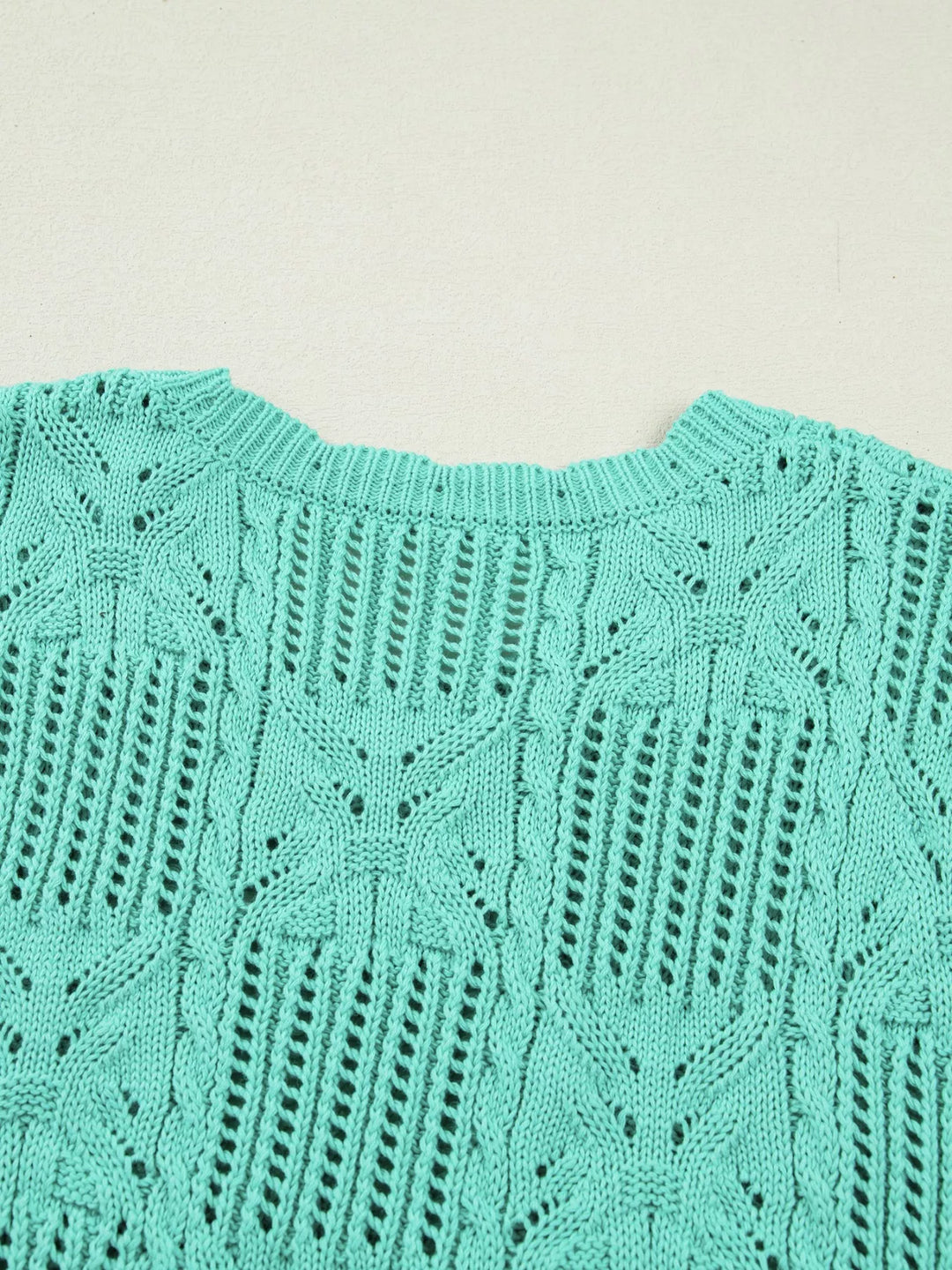 Pointelle Knit Patterned Scalloped Trim Short Sleeve Sweater