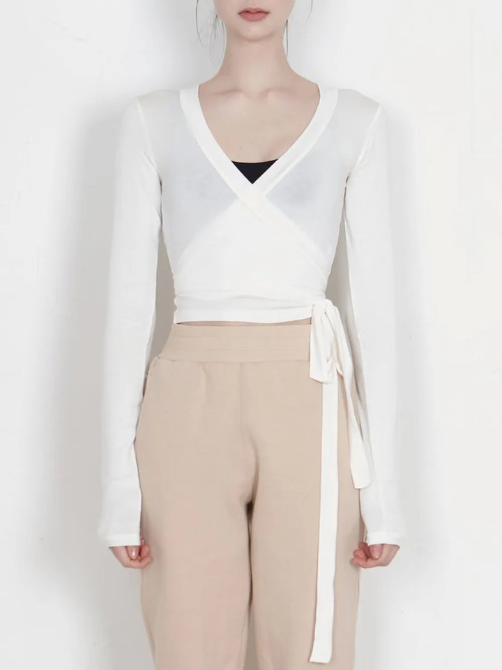 Tied Surplice Long Sleeve Top