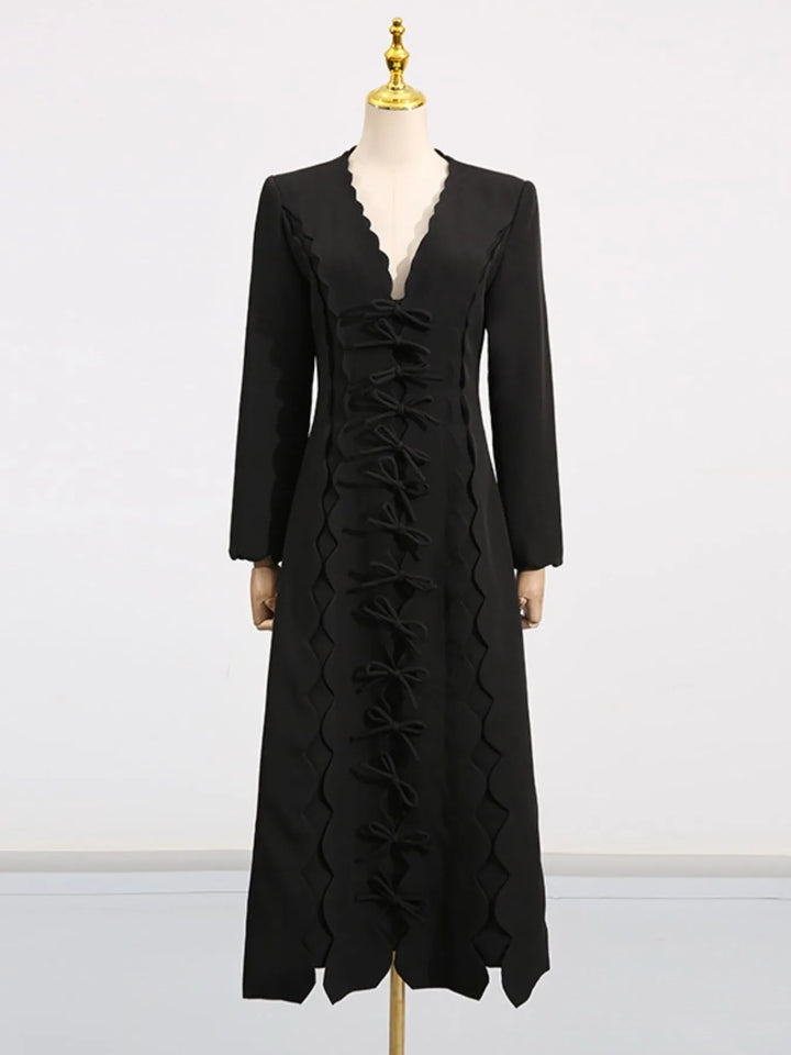 Long Sleeve Bow Front Midi Dress