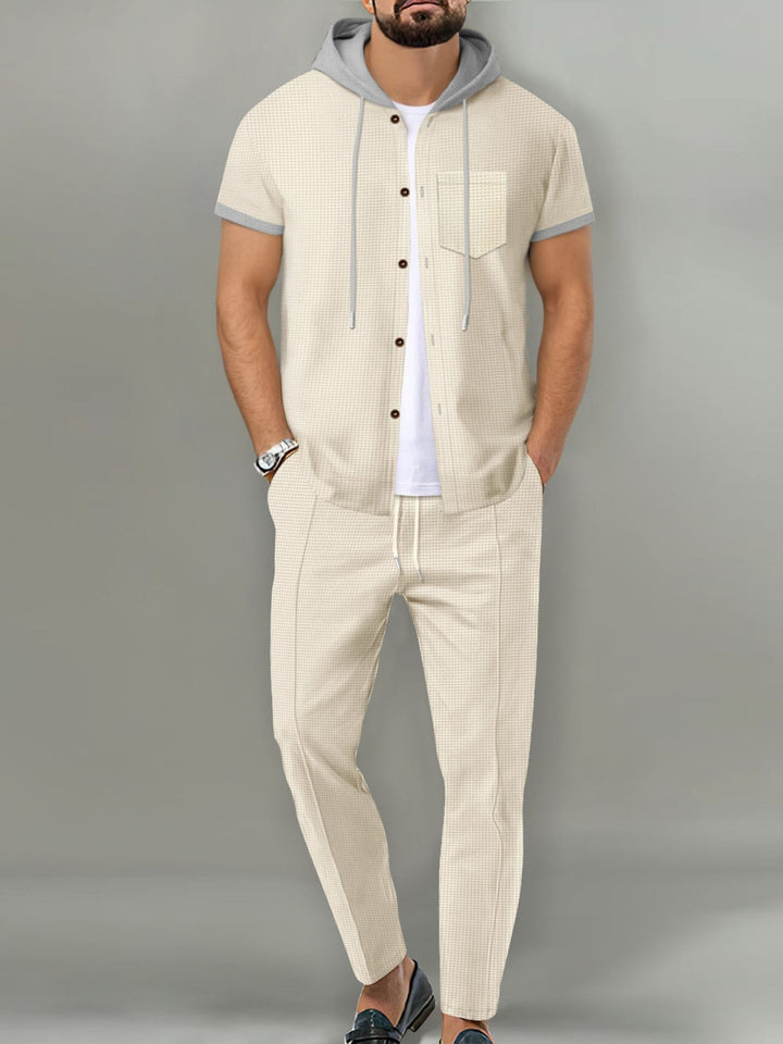 Men's Full Size Short-Sleeve Hooded Top and Shorts Set Plus Size
