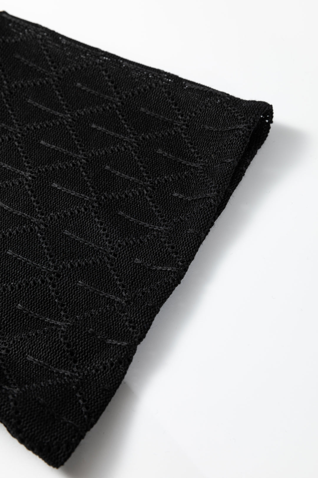 Black Pointelle Rhombus Knit Plus Size V Neck Loose Top