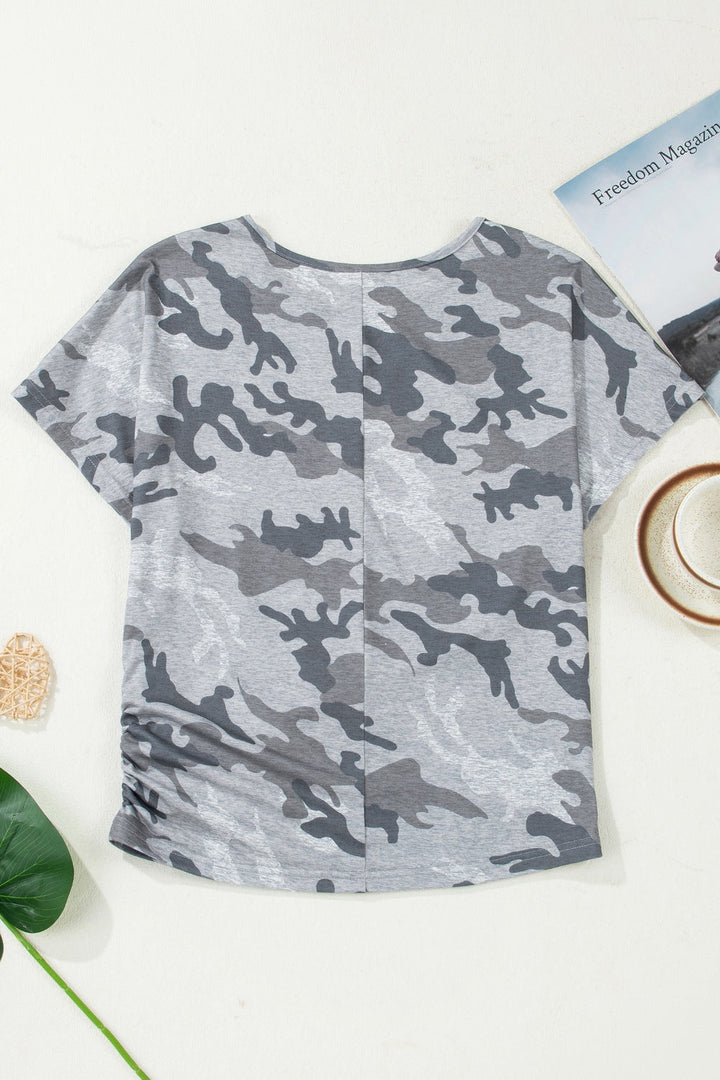 Camouflage Retro American Flag Printed Tee