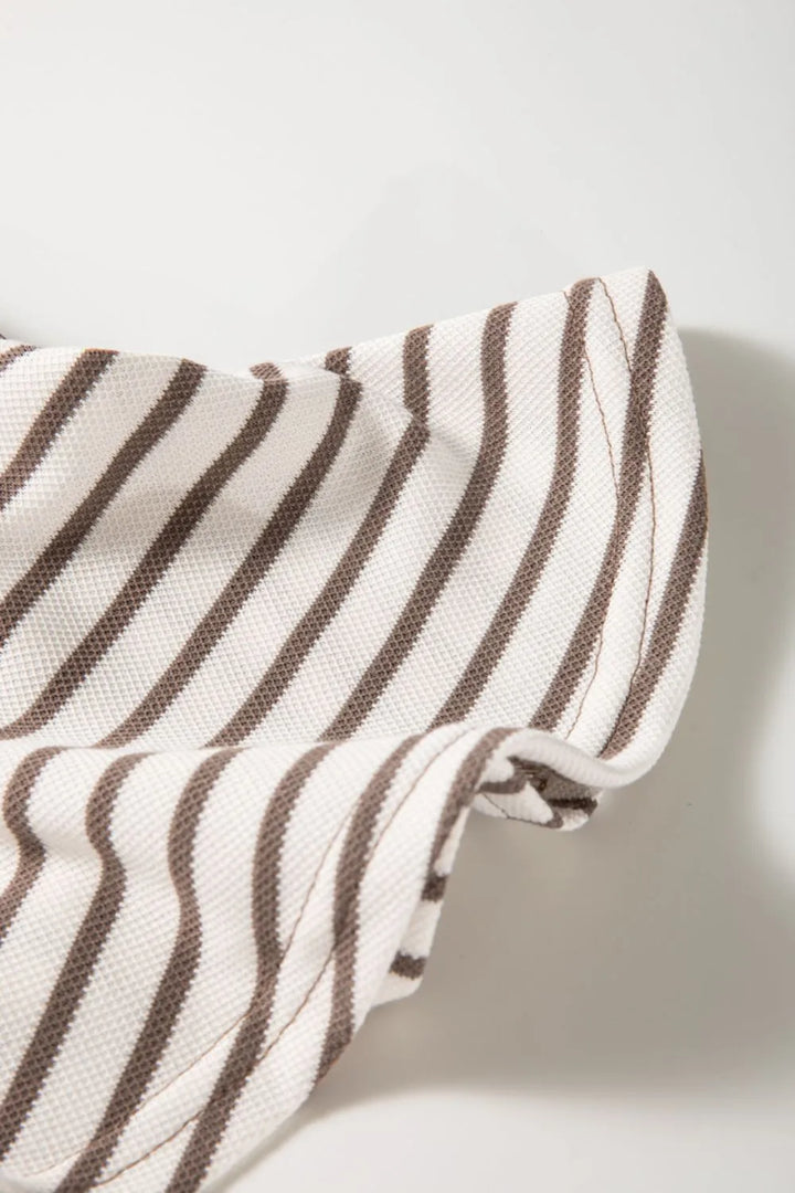 Contrast Striped Ruffle Short Sleeve Top