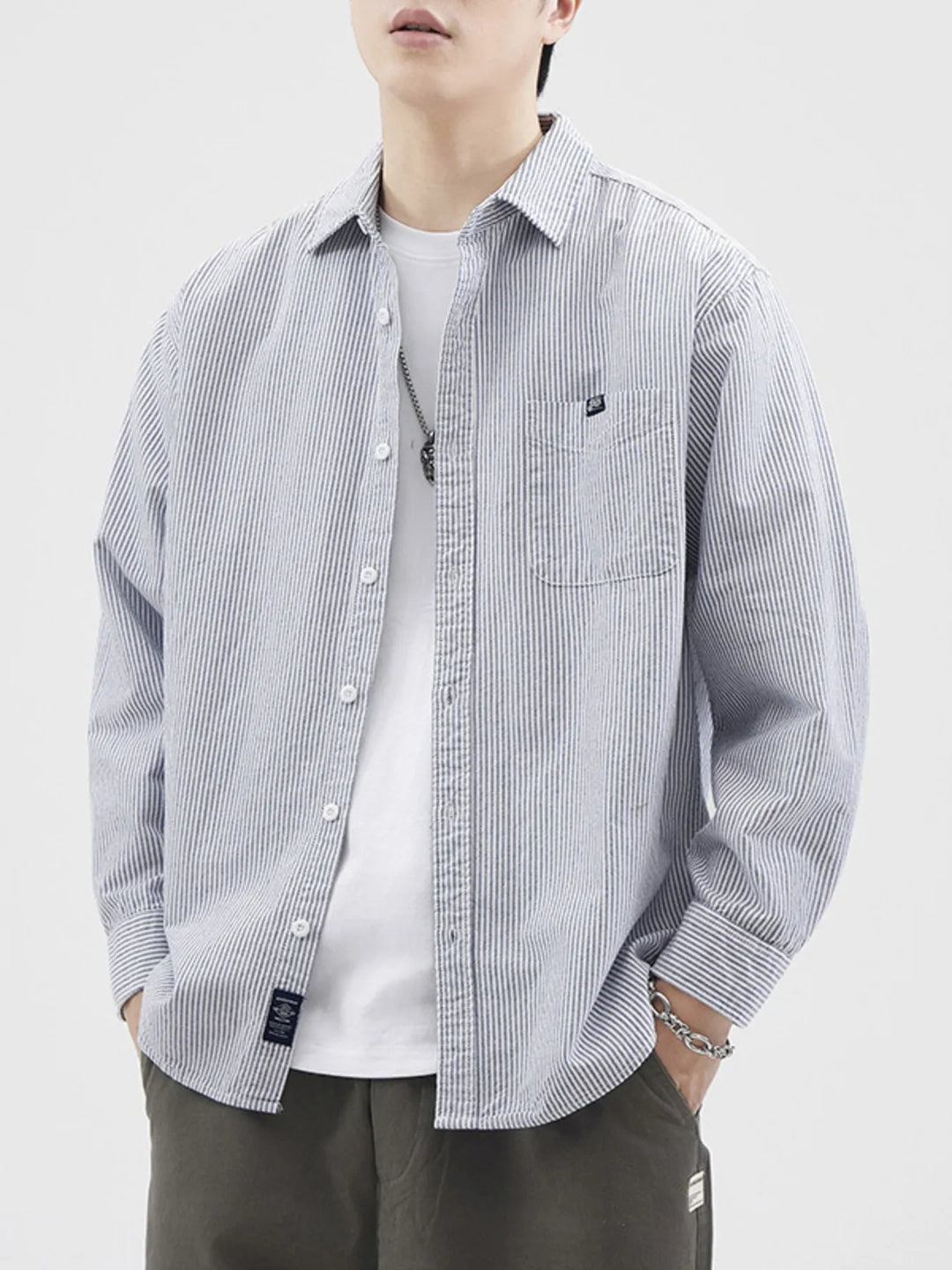 Men's Plus Size Striped Button Up Long Sleeve Shirt