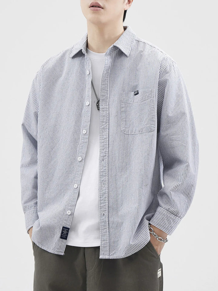 Men's Plus Size Striped Button Up Long Sleeve Shirt