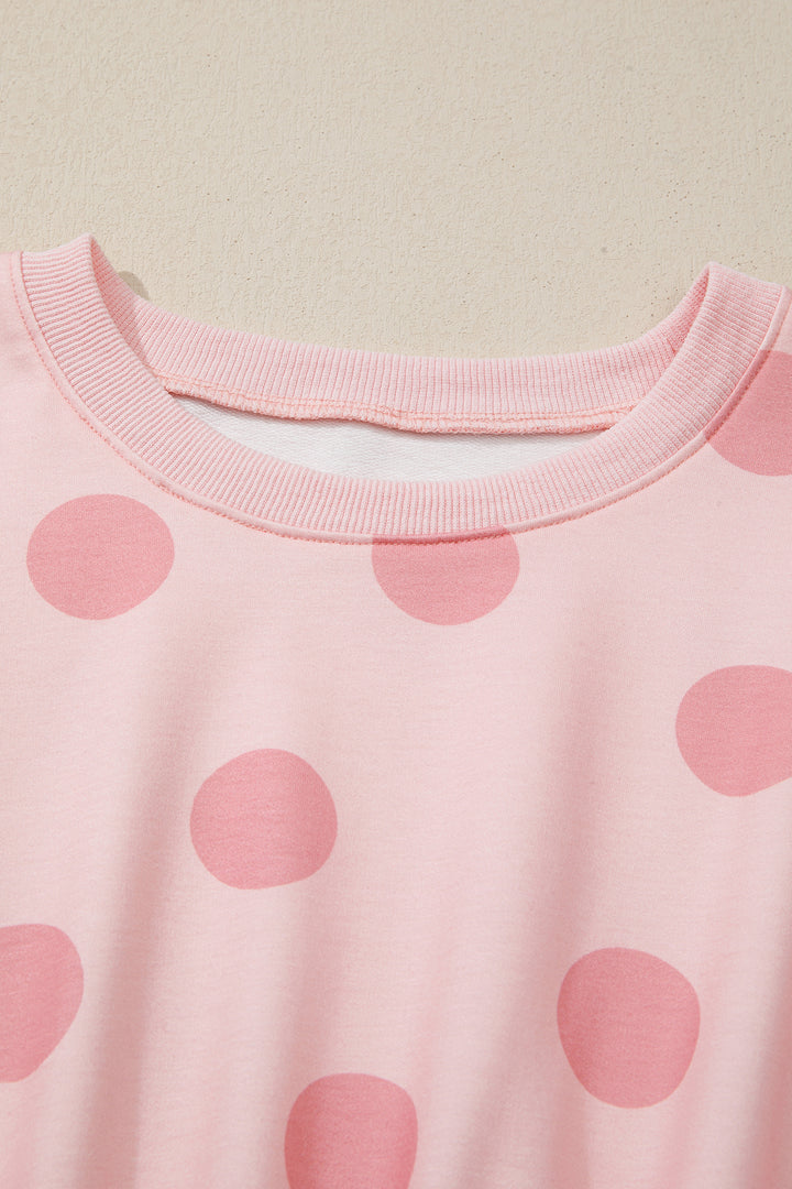 Pink Polka Dot Printed Long Sleeve Flared Mini Dress