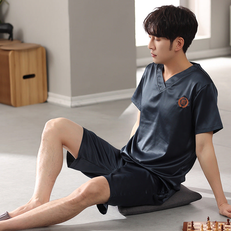 Pajamas Short-sleeved Shirt And Shorts Loose Ice Silk Suit Homewear