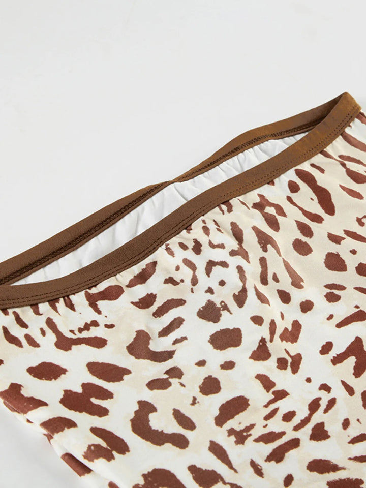 Leopard Print Strapless Top and Skirt Two-Piece Set