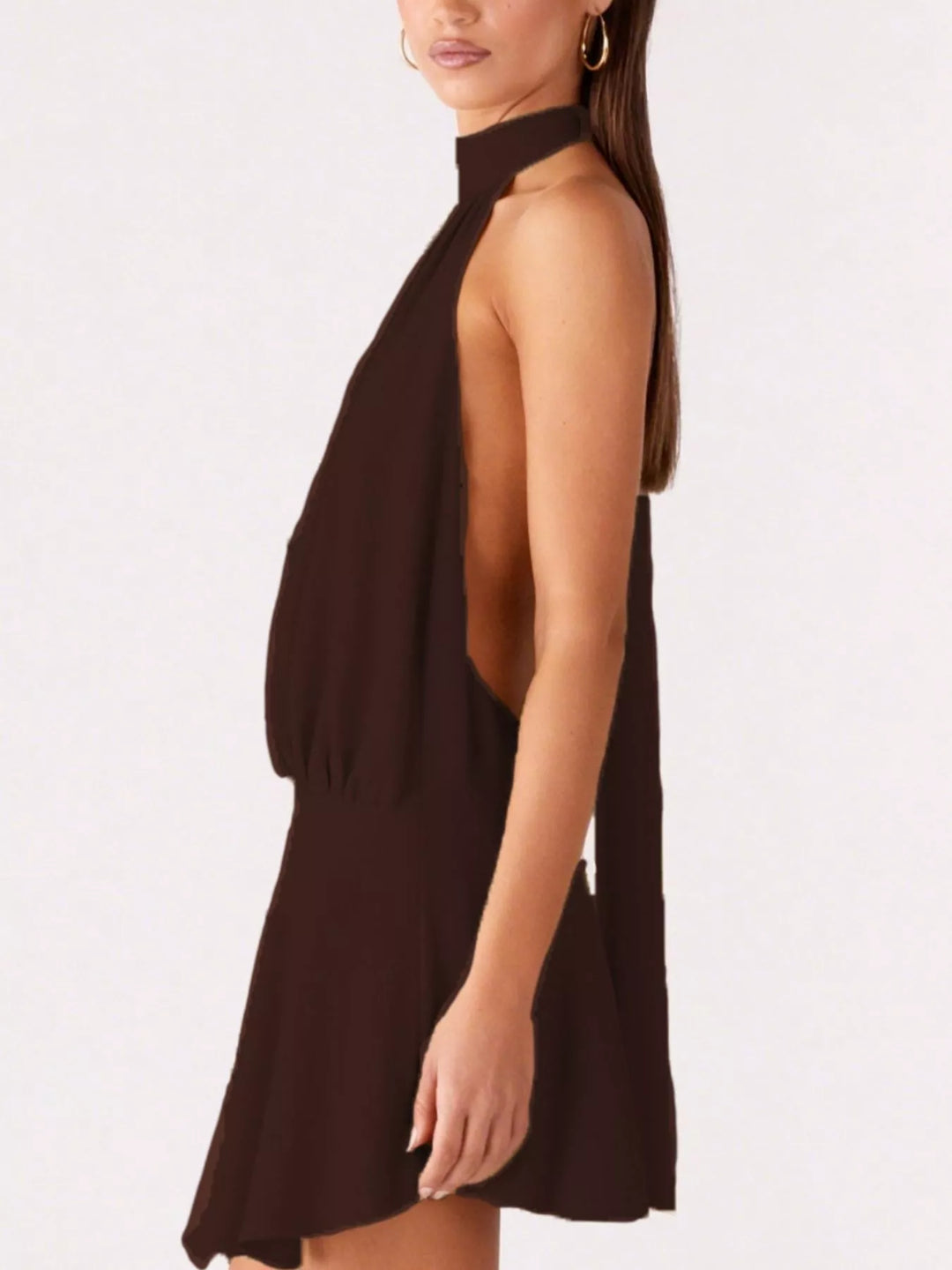Backless Halter Neck Gathered Waist Dress