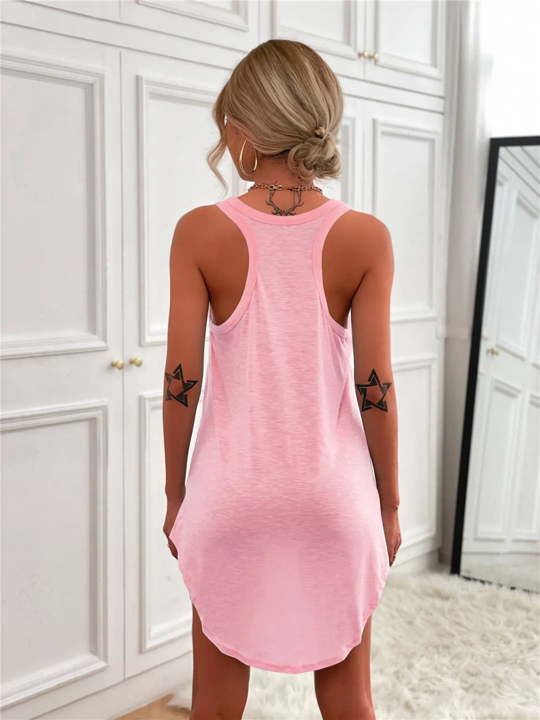 Casual Tank Mini Dress with Curved Hem