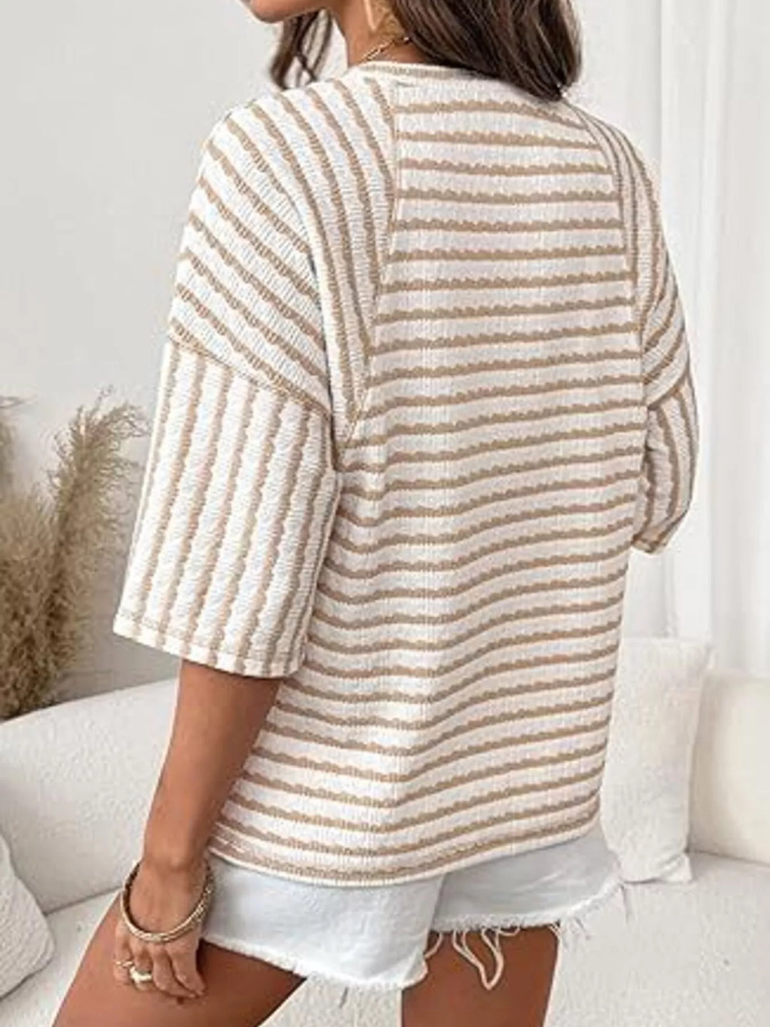 Striped Knit Round Neck T-Shirt