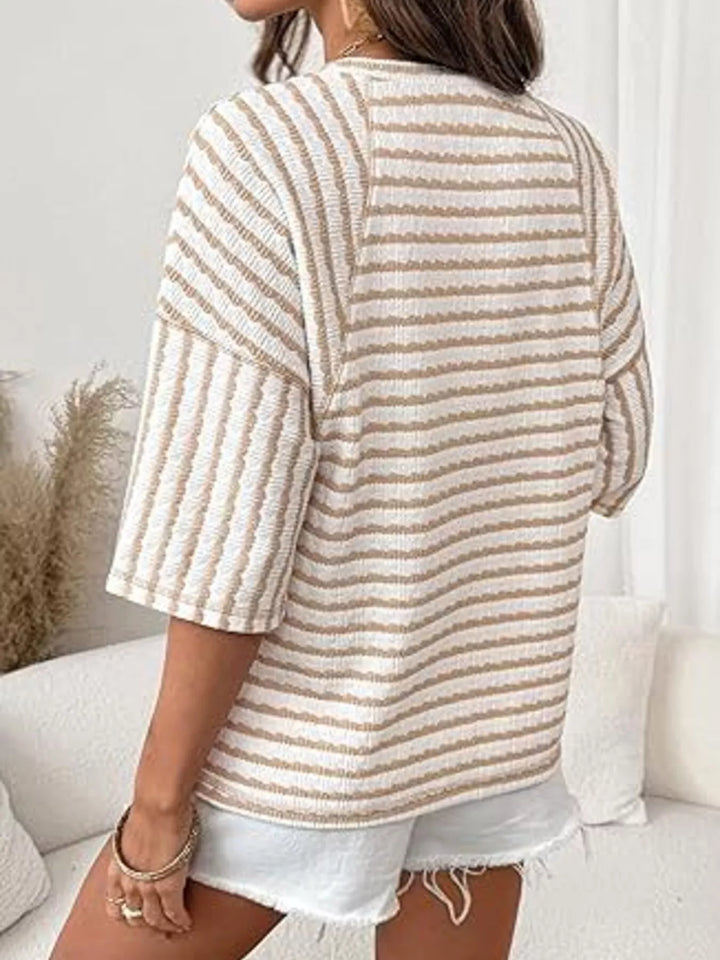 Striped Knit Round Neck T-Shirt
